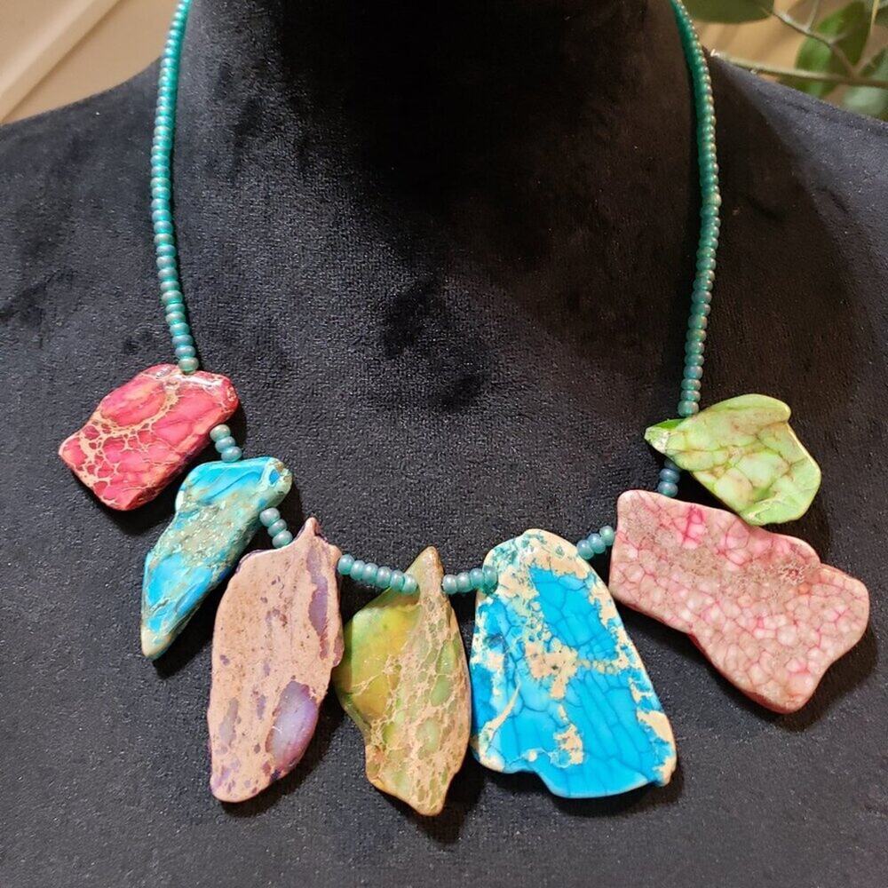 Made With Love Magnesite Turquoise Freeform Magnesite Slabs Beads Necklace